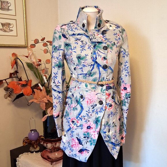 NWT DEPT Women's Elegant Floral Printed Fall Winter Trench Coat with Belt - Picture 3 of 13
